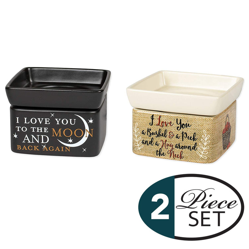 2 Pc Set Love You to The Moon and Back, Love You Bushel and a Peck Ceramic Stone 2-in-1 Tart Oil Wax Candle Warmers
