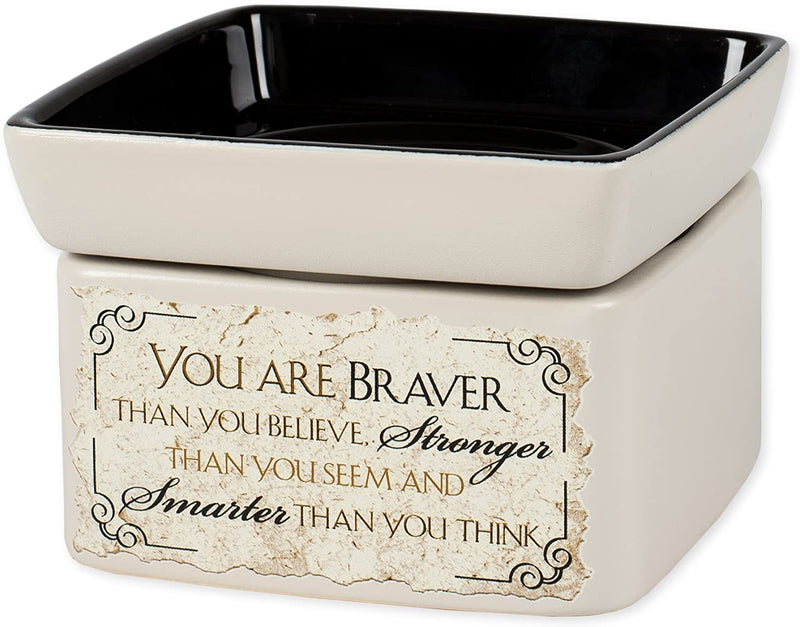 2-in-1 Jar candle warmer with sentiment, "Braver, Stronger, Smarter"