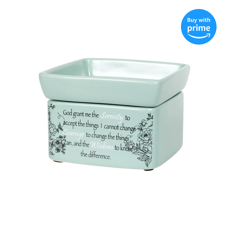 Serenity Prayer Teal White Floral Design Electric 2 in 1 Jar Candle and Wax and Oil Warmer