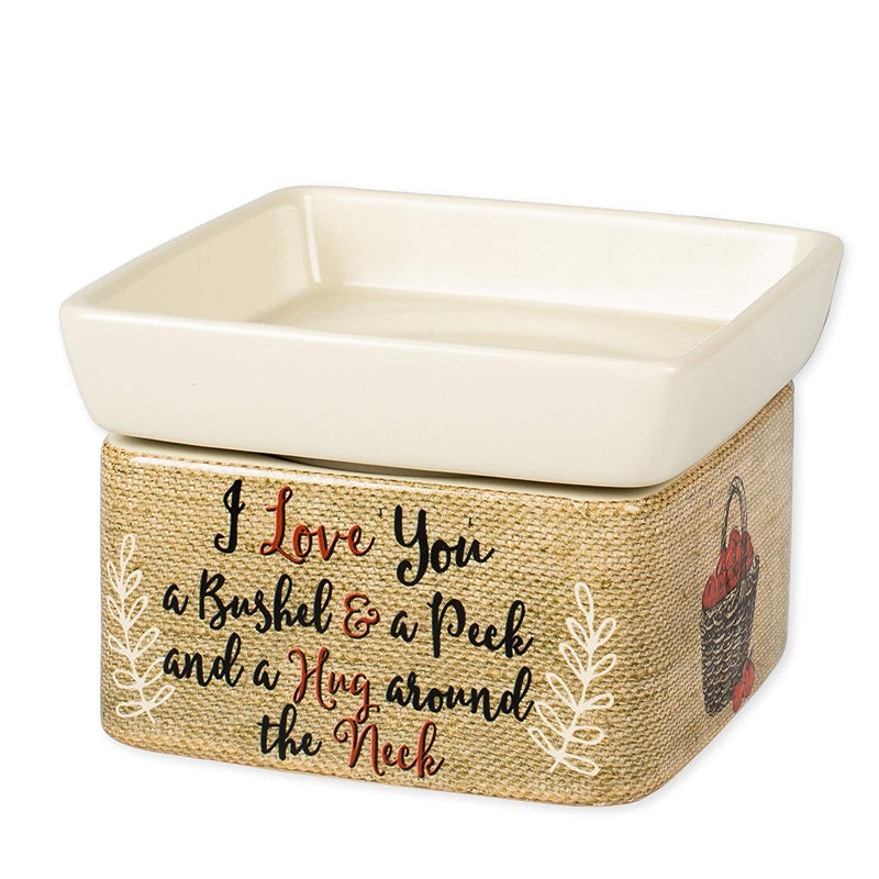 I Love You A Bushel And A Peck Burlap Apples Stoneware 2 in 1 Jar Candle and Wax Tart Oil Warmer