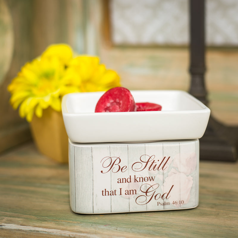 Be Still and Know Distressed Stoneware Electric 2 in 1 Jar Candle and Wax Tart Oil Warmer