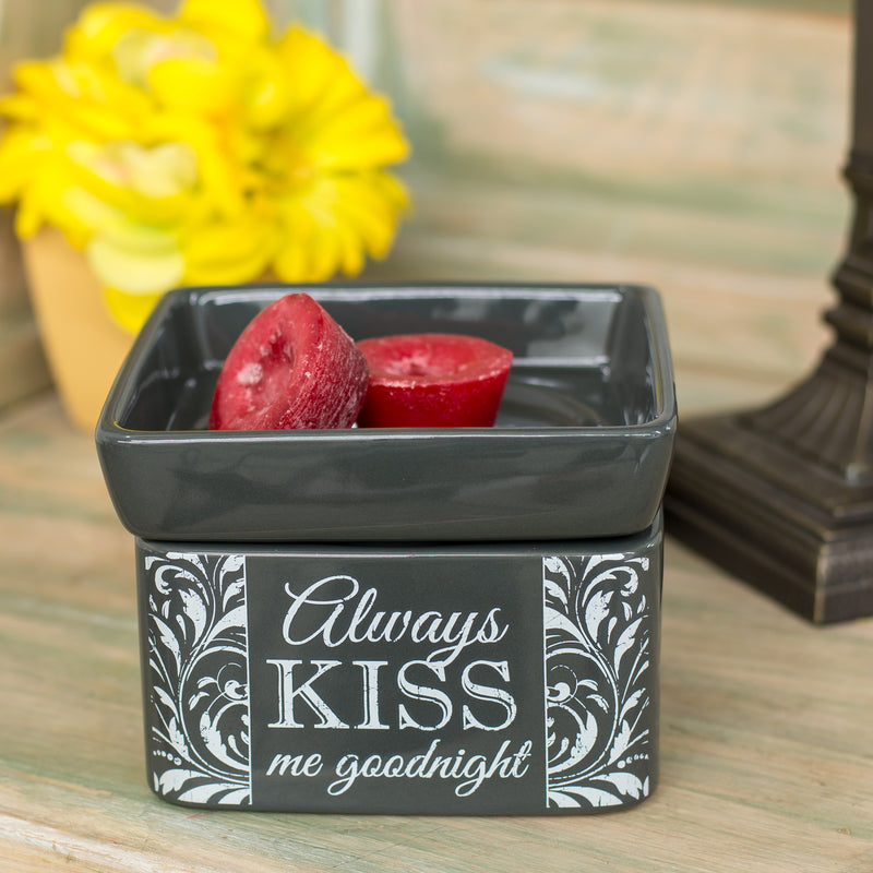 Elanze Designs Always Kiss Me Goodnight Charcoal Grey Ceramic Stone 2-in-1 Jar Candle and Wax Tart Oil Warmer