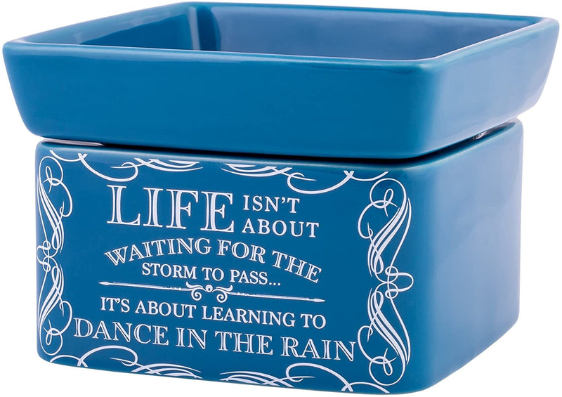 Life Learning Dance in Rain Blue Stoneware Electric 2-in-1 Jar Candle and Wax Tart Oil Warmer