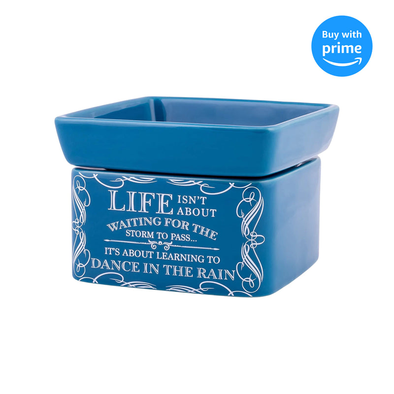 Life Learning Dance in Rain Blue Stoneware Electric 2-in-1 Jar Candle and Wax Tart Oil Warmer