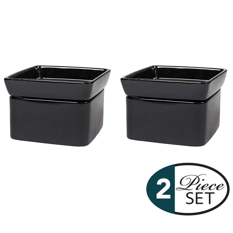 Glossy Black Ceramic Stoneware 2-In-1 Jar Candle and Wax Tart Oil Warmer - 2 Pack