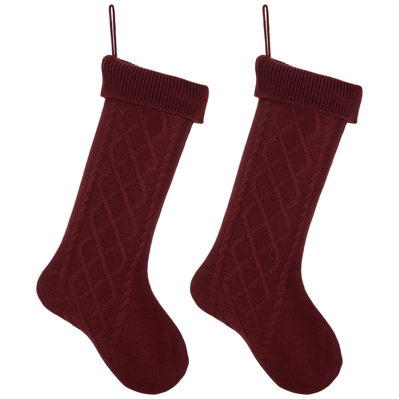 Cable Knit Sweater with Ribbed Cuff Christmas Stocking Decoration 18.5 inches long - Pack of 2 - Burgundy 