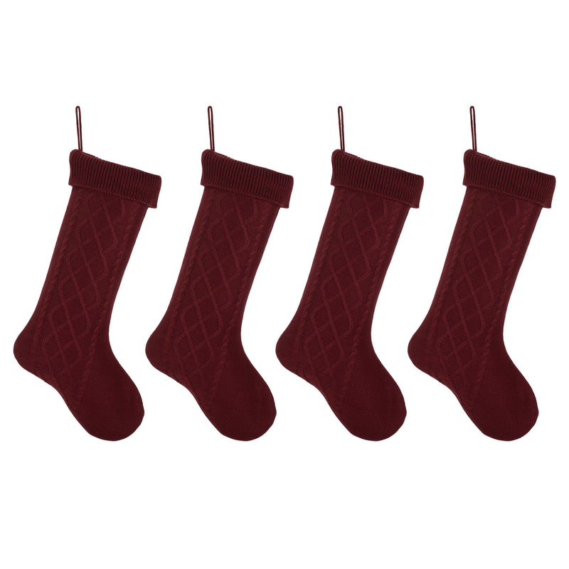 Cable Knit Sweater with Ribbed Cuff Christmas Stocking Decoration 18.5 inches long - Pack of 4 - Burgundy 