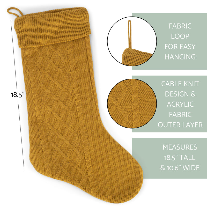 Cable Knit Sweater with Ribbed Cuff Christmas Stocking Decoration 18.5 inches long - Pack of 2 - Gold Tone