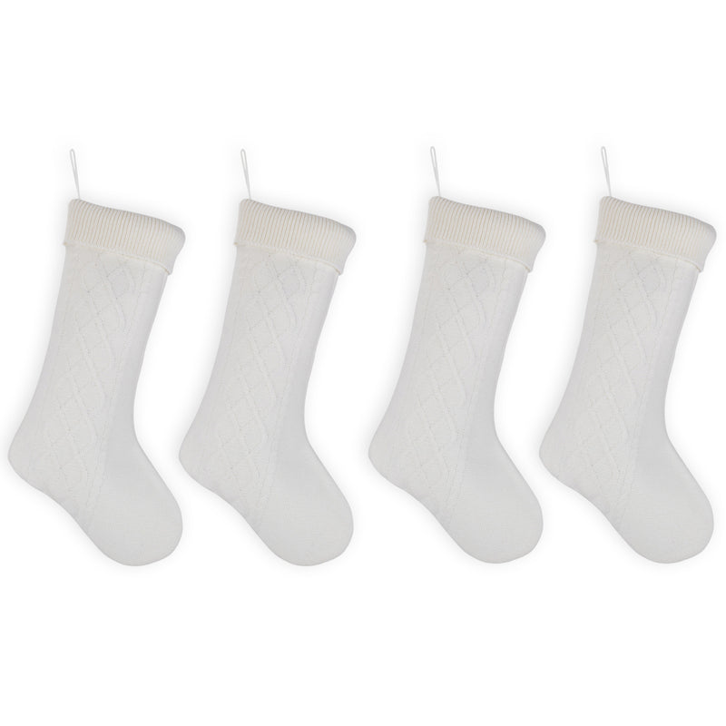 Cable Knit Sweater with Ribbed Cuff Christmas Stocking Decoration 18.5 inches long - Pack of 4 - White 