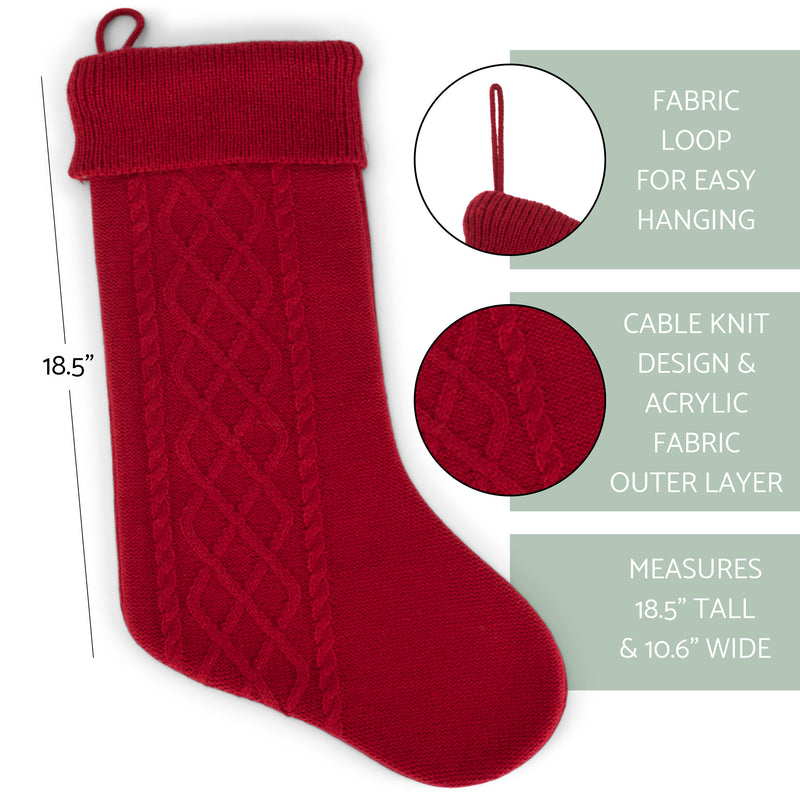 Elanze Designs Red 18.5 inch Cable Knit Christmas Stocking With Ribbed Cuff