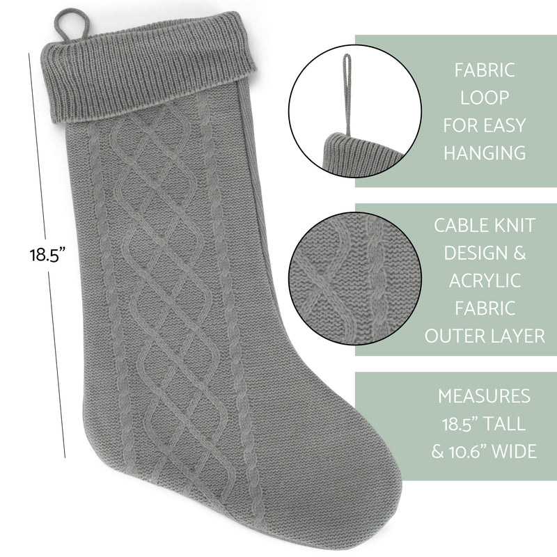 Elanze Designs Silver Tone 18.5 inch Cable Knit Christmas Stocking With Ribbed Cuff