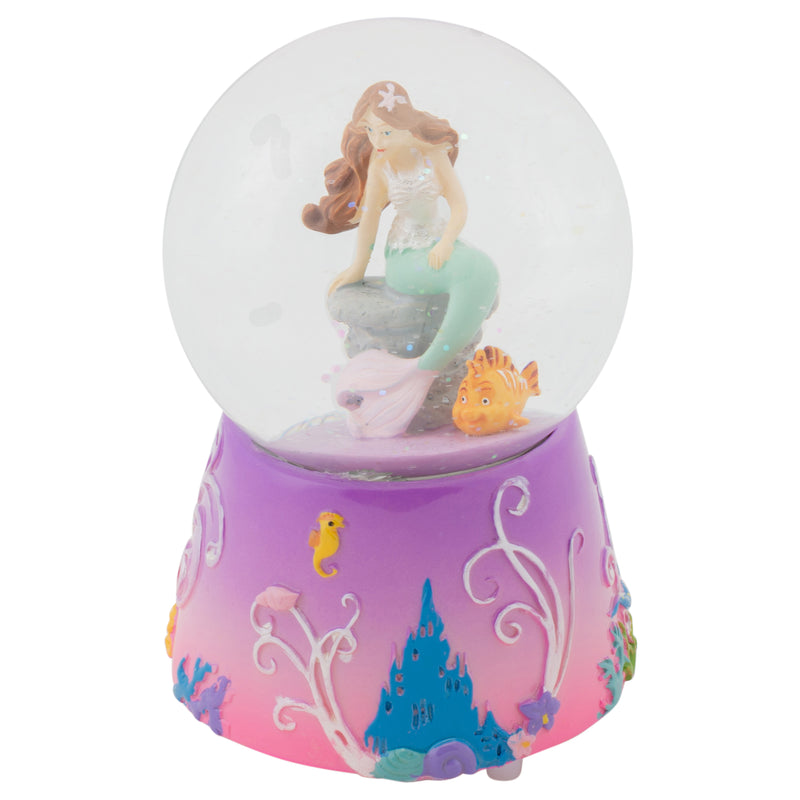 Mermaid and Fish on Lilac Musical 80MM Snow Globe Plays Tune By The Beautiful Sea