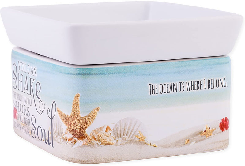 Shake Sand from Shoes White Stoneware Electric 2-in-1 Jar Candle and Wax Tart Oil Warmer